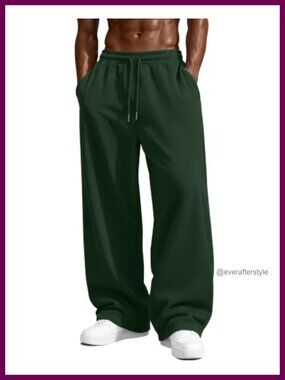 Men's Baggy Wide Leg Sweatpants Loose Fit Drawstring Lounge Pants